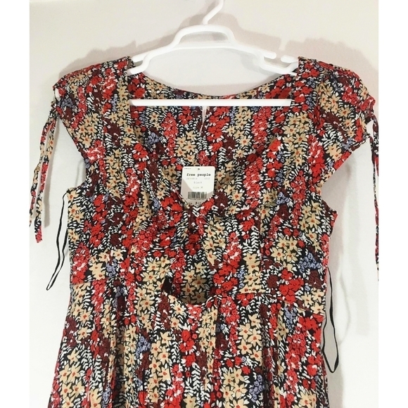 Free People Maroon Short Sleeve Mini A-Line Dress - Picture 3 of 5
